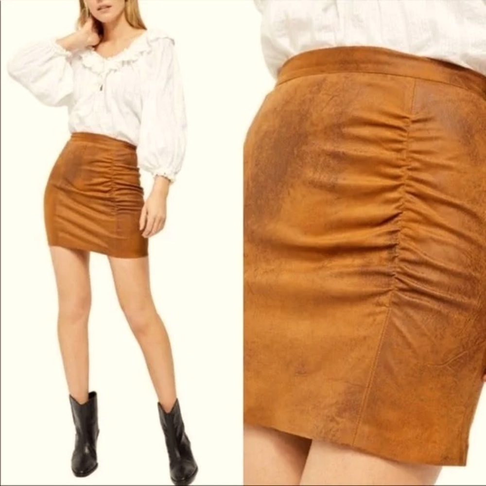 Free People OB1011915 Rumi Ruched Faux Leather Miniskirt Western Cowgirl - Picture 5 of 9